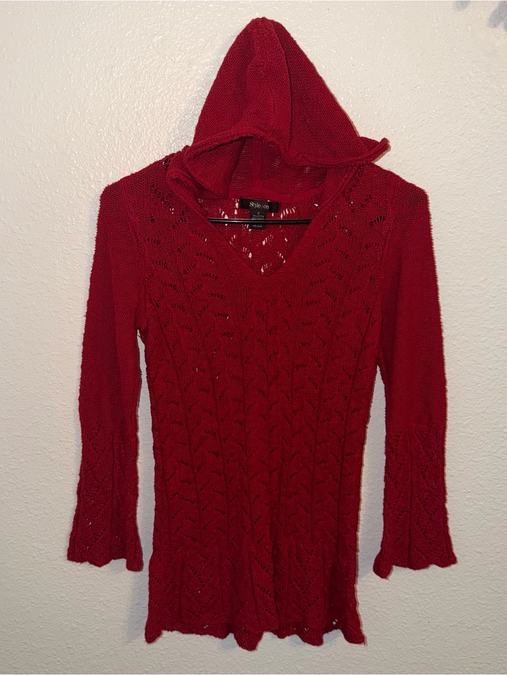 Style & Co Red Cable Knit sweater with hood
